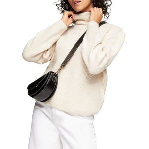 NWT Topshop Beige Roll Crop Cowl Turtle Neck Sweater in Size 14